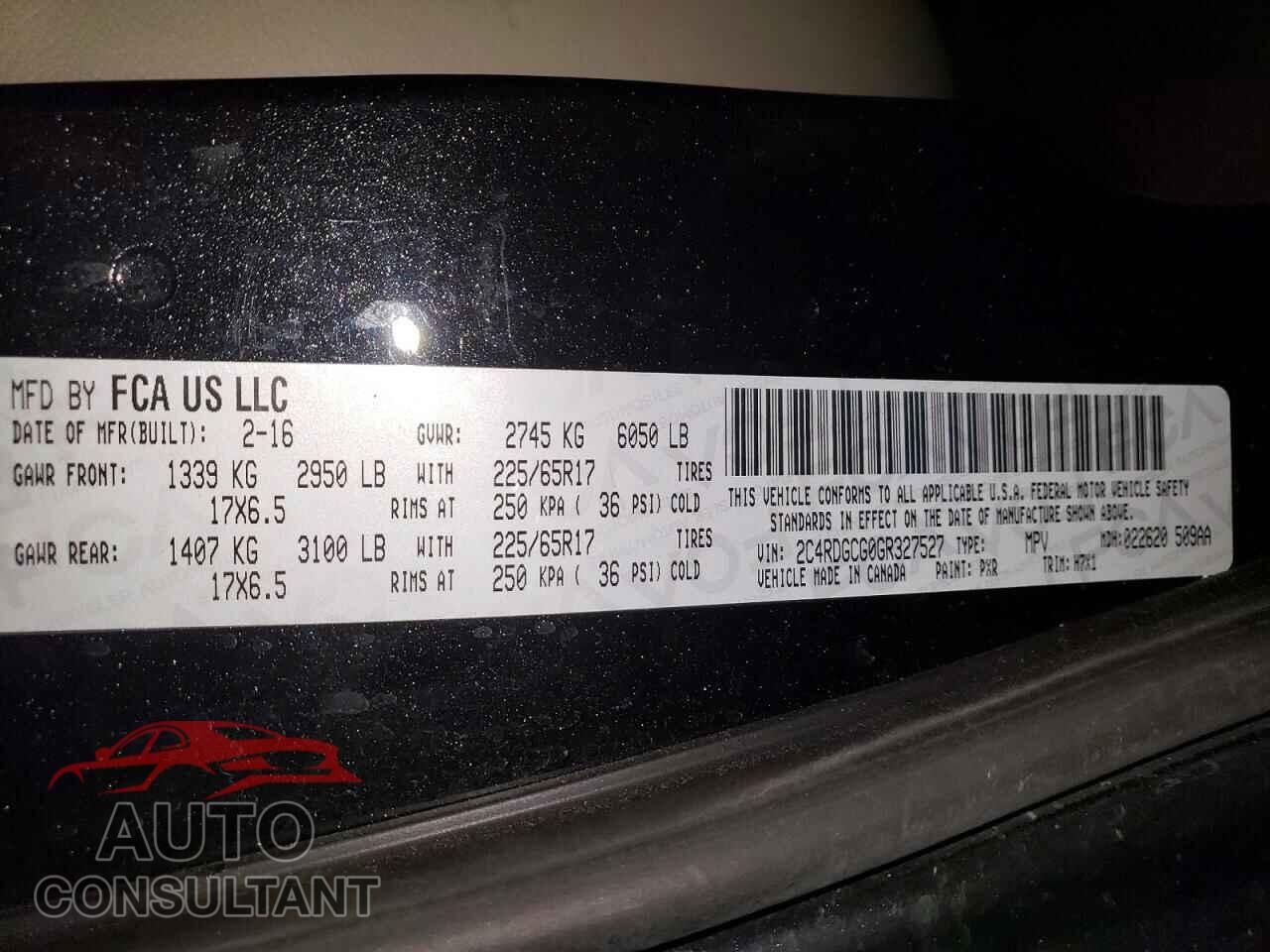 DODGE CARAVAN 2016 - 2C4RDGCG0GR327527