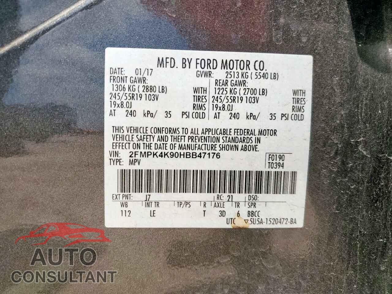 FORD EDGE 2017 - 2FMPK4K90HBB47176