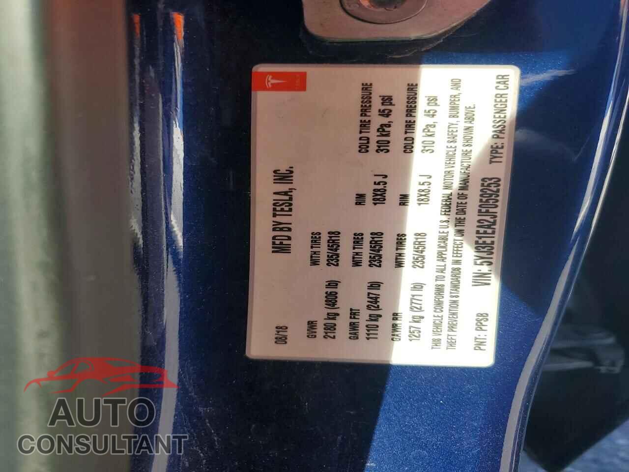 TESLA MDL 3 STD 2018 - 5YJ3E1EA2JF059253