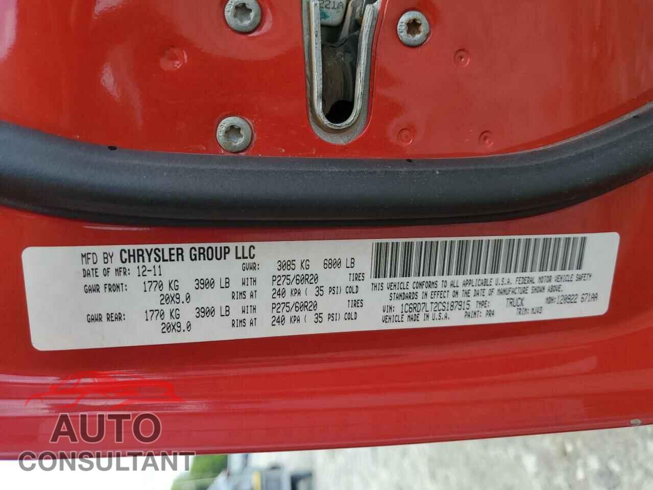 DODGE RAM 1500 2012 - 1C6RD7LT2CS187915