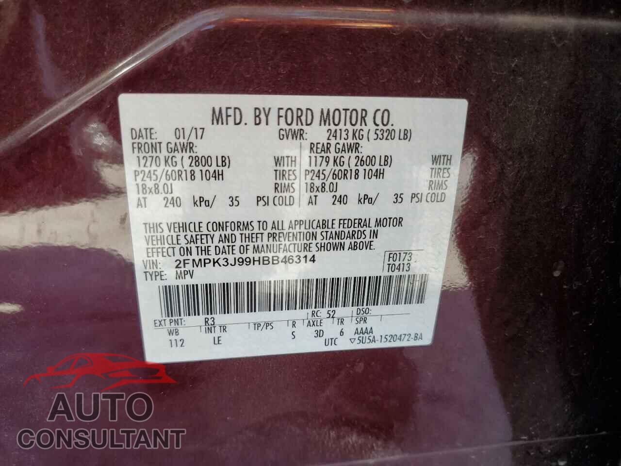 FORD EDGE 2017 - 2FMPK3J99HBB46314