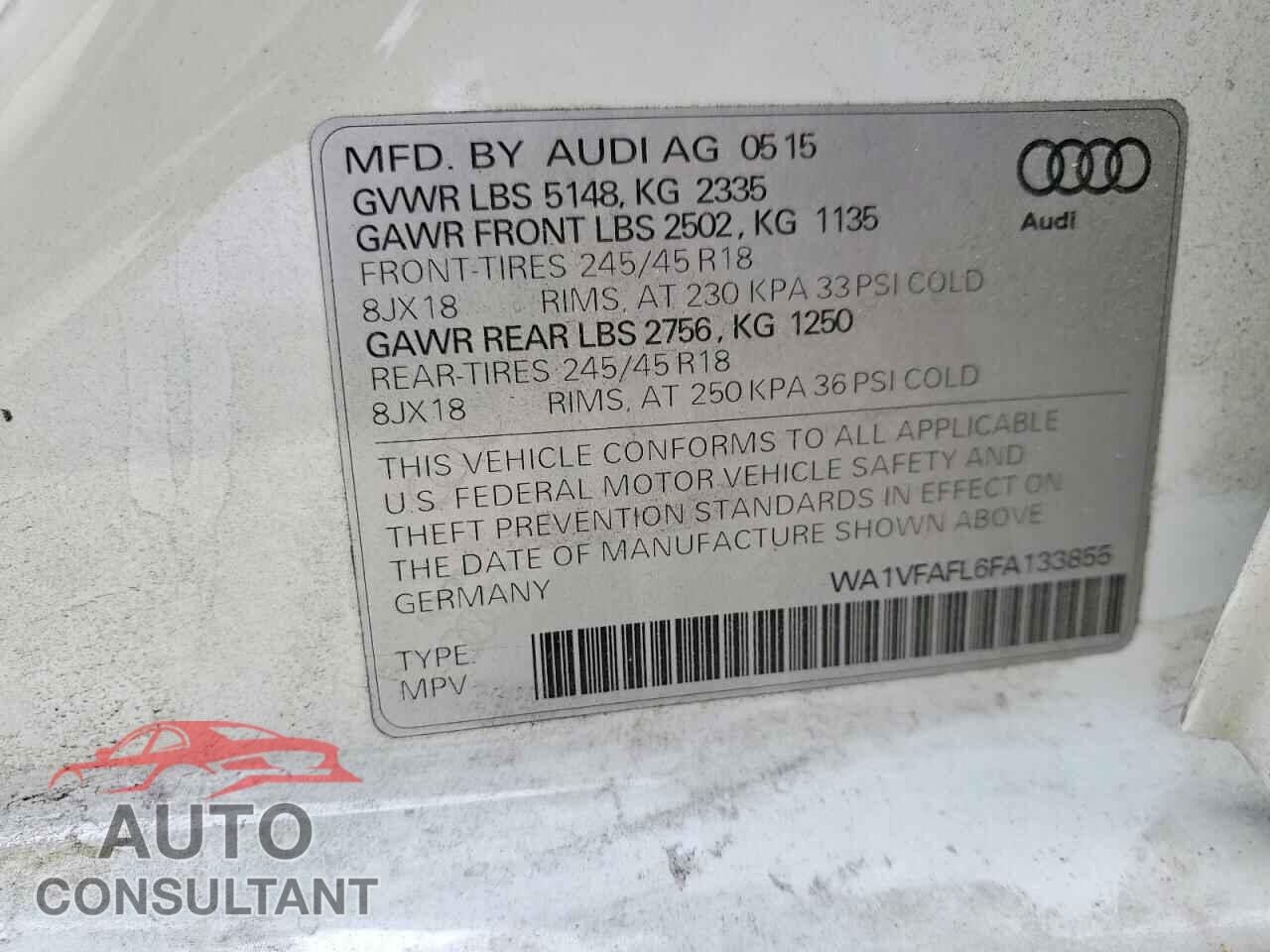 AUDI A4 2015 - WA1VFAFL6FA133855
