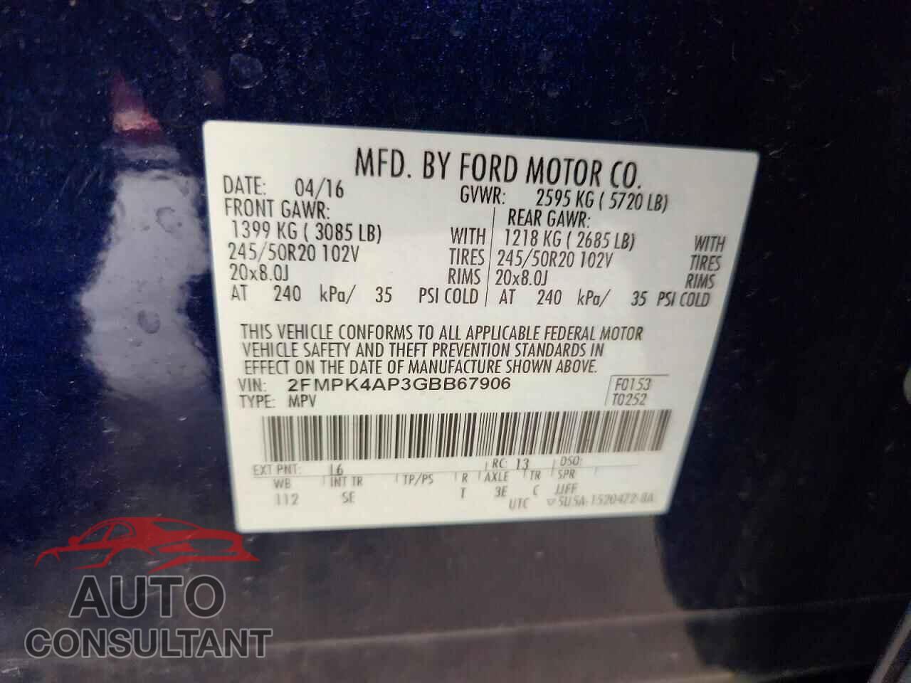 FORD EDGE 2016 - 2FMPK4AP3GBB67906