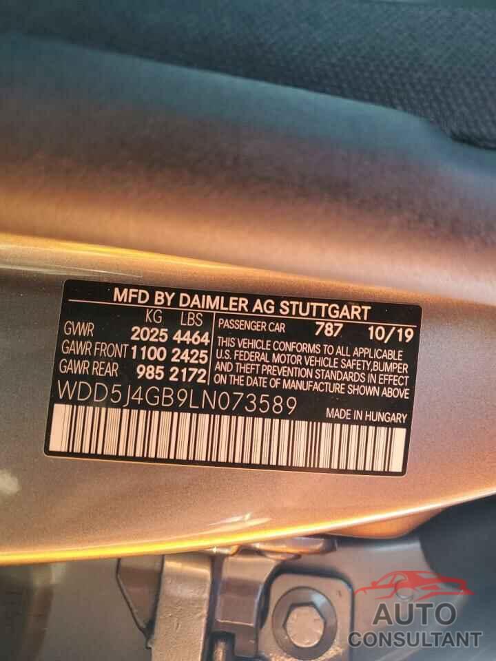 MERCEDES-BENZ CLA-CLASS 2020 - WDD5J4GB9LN073589