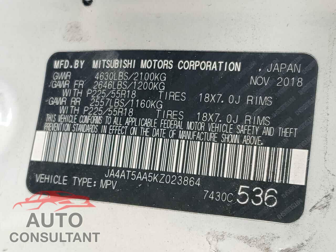MITSUBISHI ECLIPSE 2019 - JA4AT5AA5KZ023864