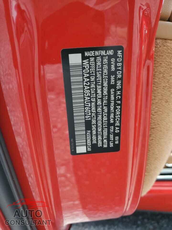 PORSCHE CAYMAN 2010 - WP0AA2A85AU760761