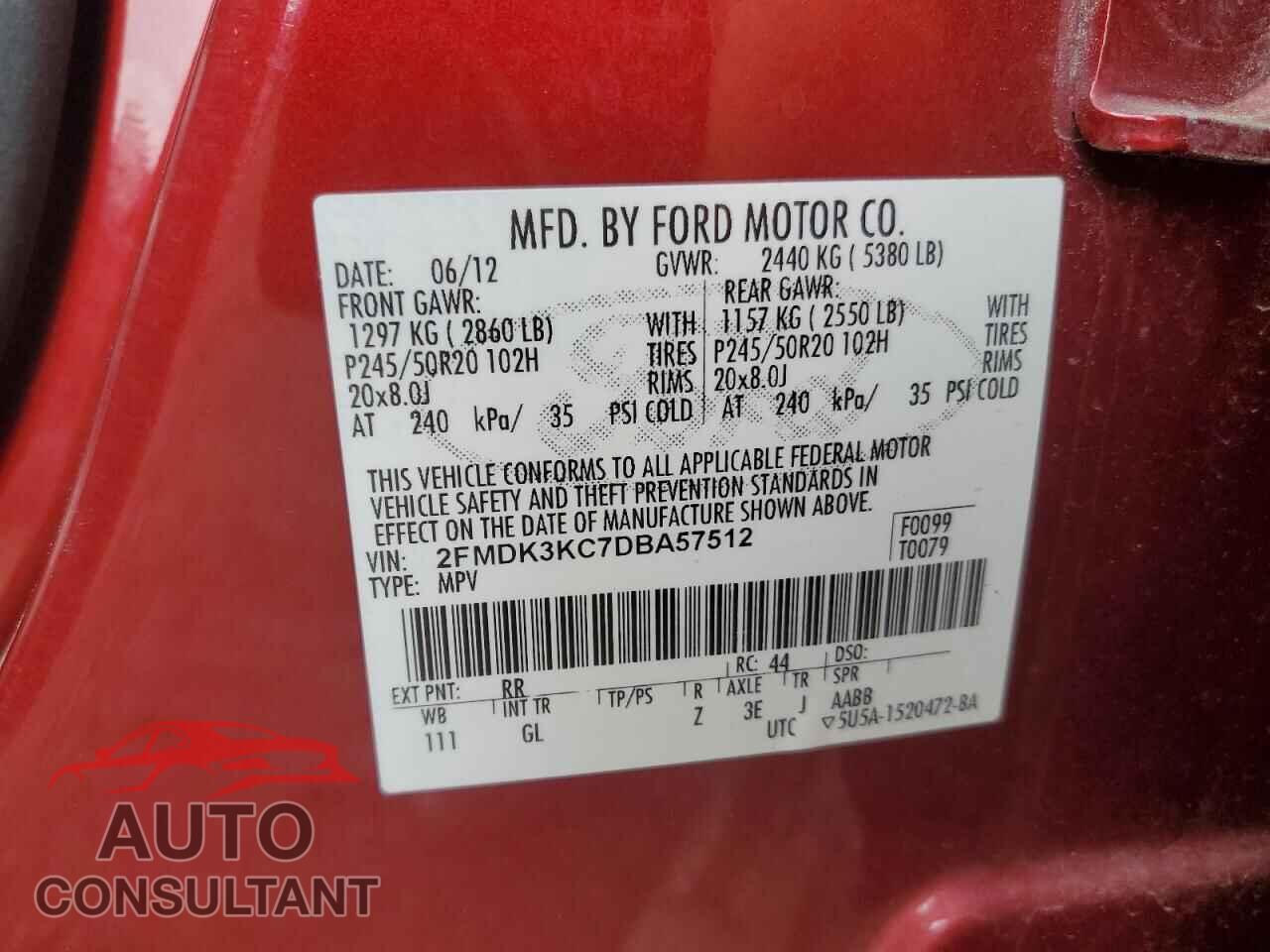 FORD EDGE 2013 - 2FMDK3KC7DBA57512