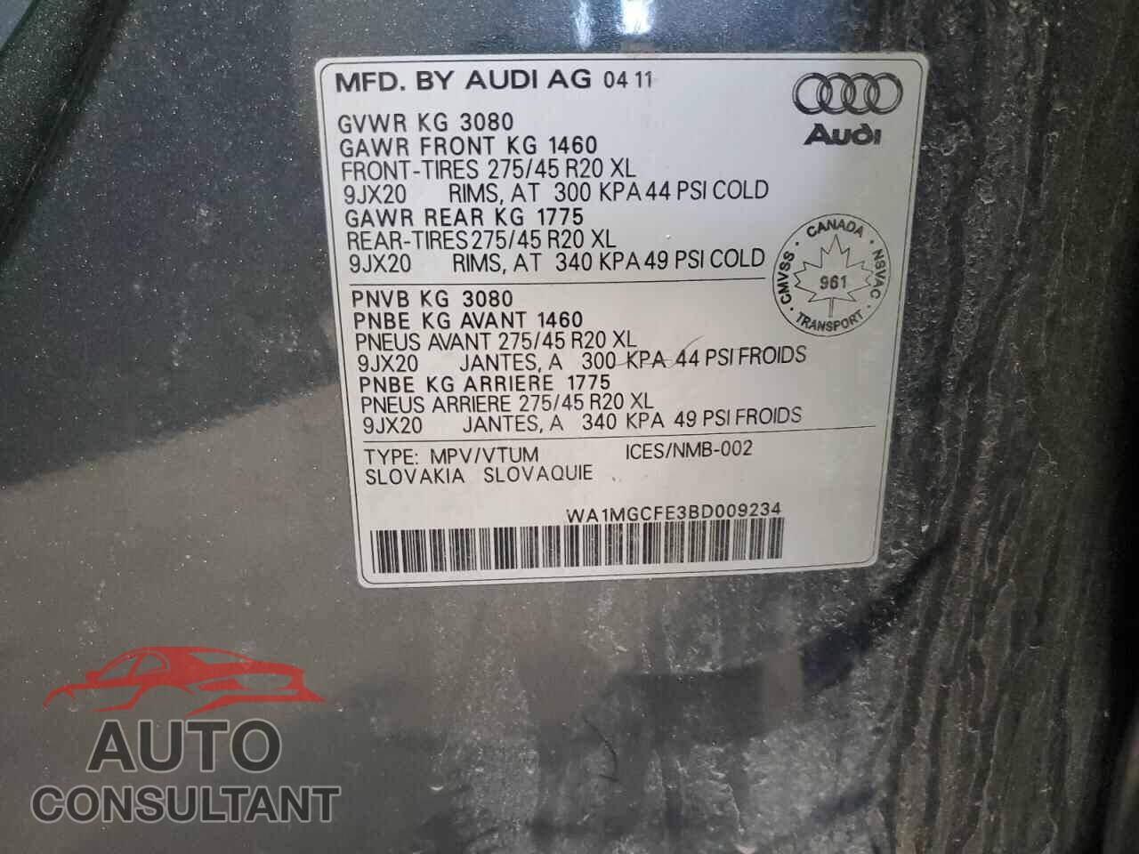 AUDI Q7 2011 - WA1MGCFE3BD009234