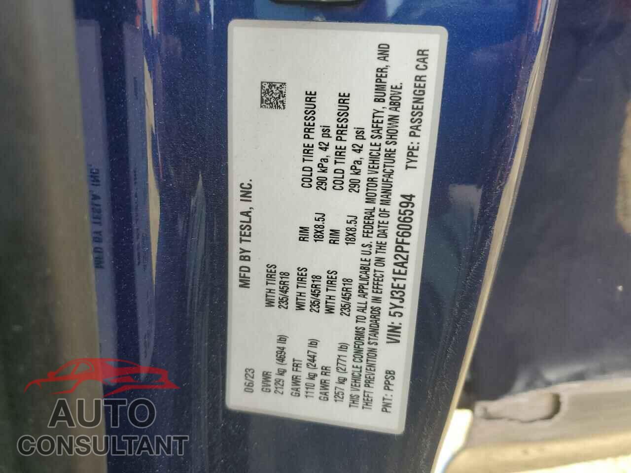 TESLA MODEL 3 2023 - 5YJ3E1EA2PF606594