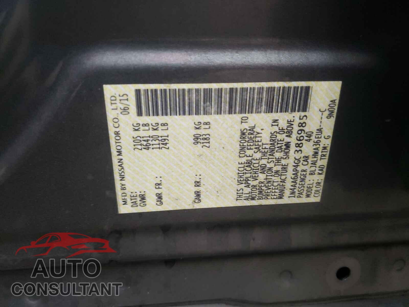NISSAN MAXIMA 2016 - 1N4AA6AP4GC386985