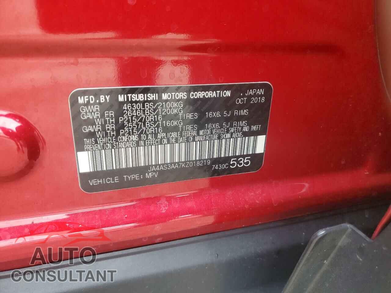 MITSUBISHI ECLIPSE 2019 - JA4AS3AA7KZ018219