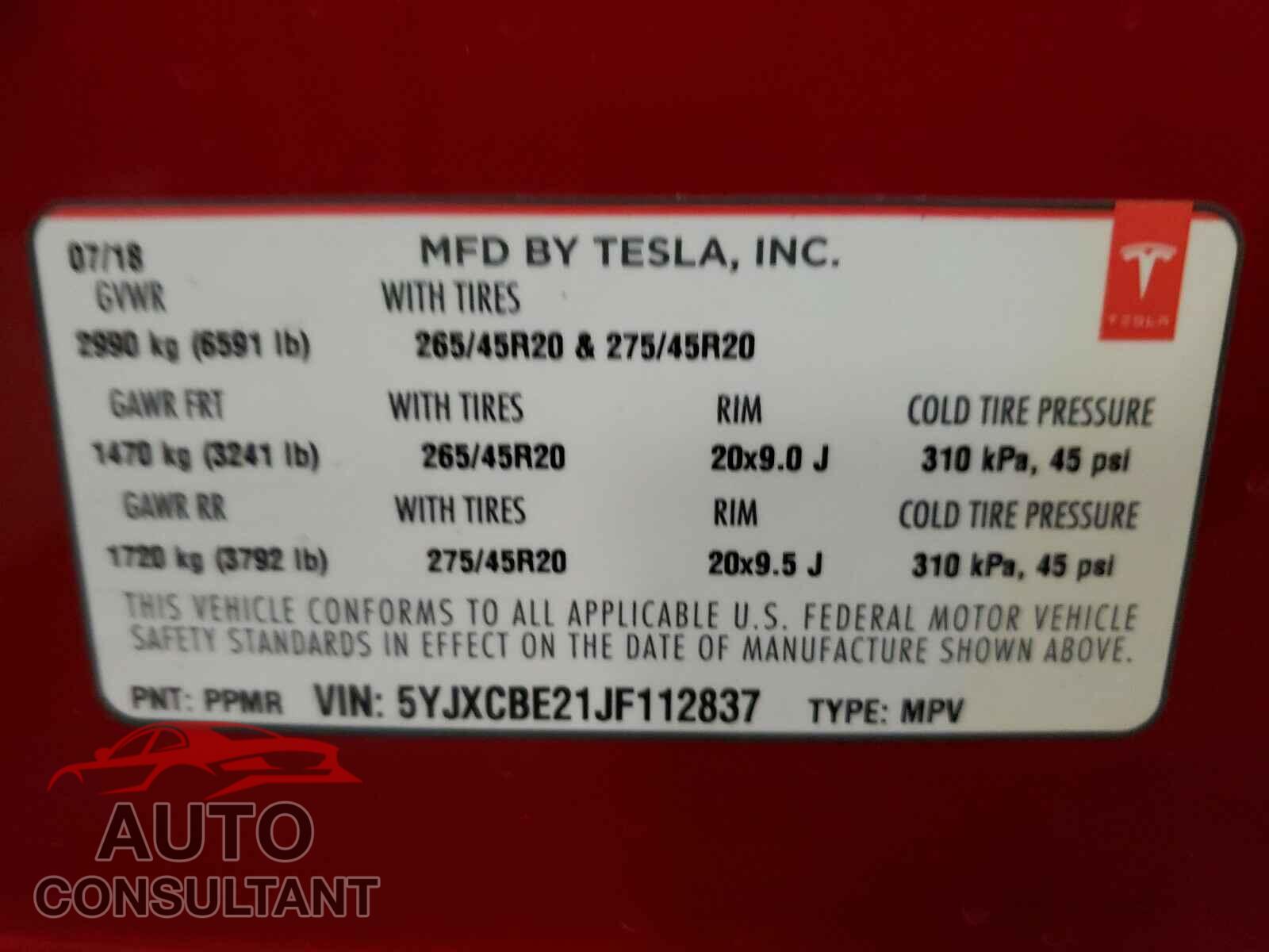 TESLA MODEL X 2018 - 5YJXCBE21JF112837