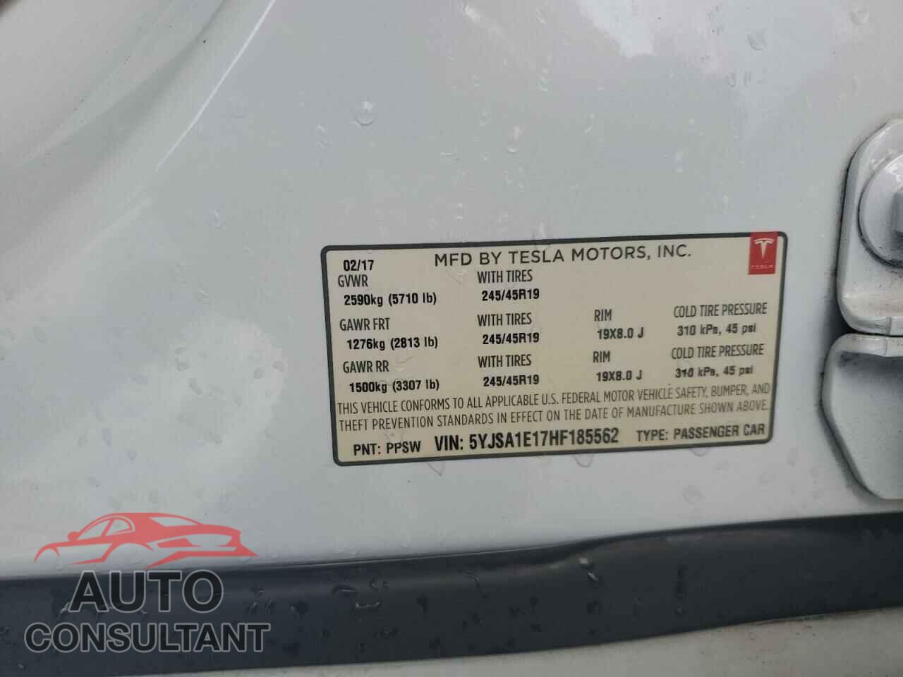 TESLA MODEL S 2017 - 5YJSA1E17HF185562
