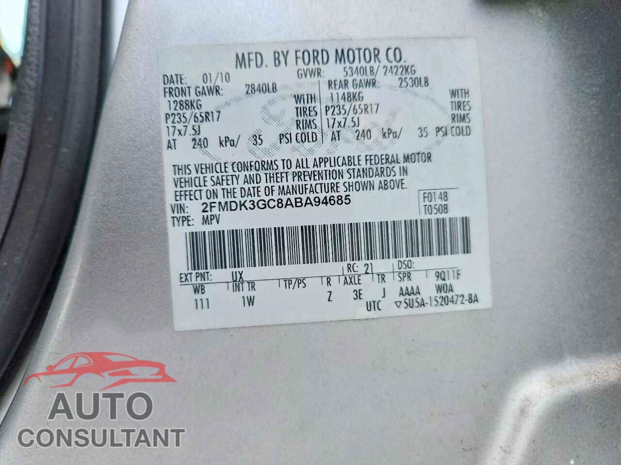 FORD EDGE 2010 - 2FMDK3GC8ABA94685