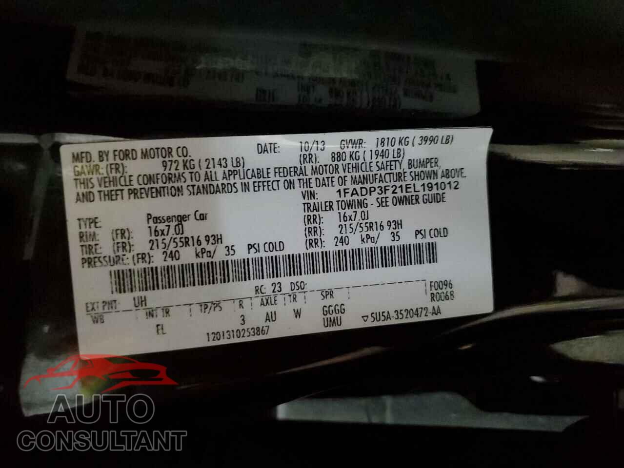 FORD FOCUS 2014 - 1FADP3F21EL191012