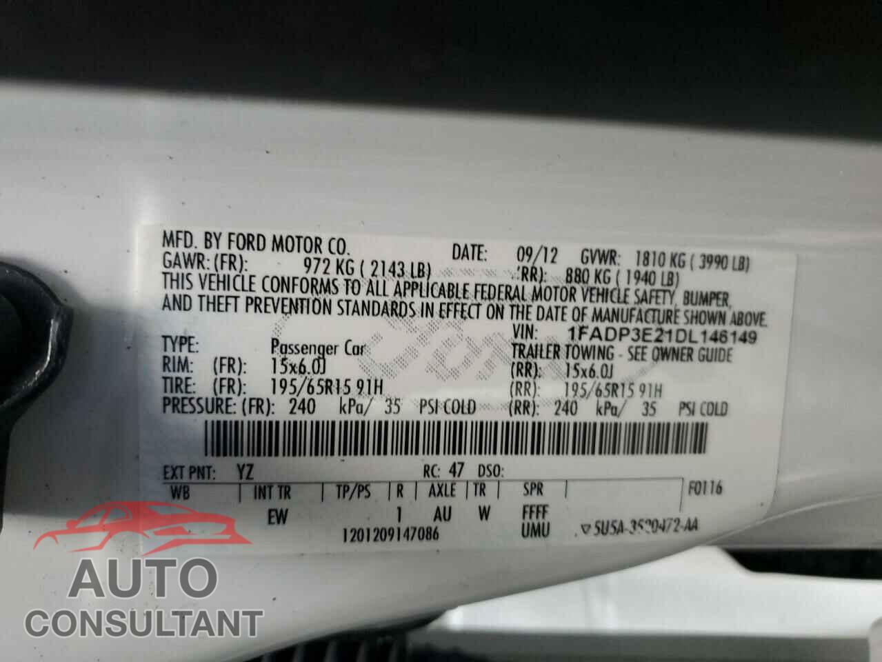 FORD FOCUS 2013 - 1FADP3E21DL146149