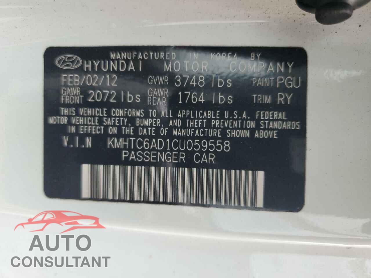 HYUNDAI VELOSTER 2012 - KMHTC6AD1CU059558