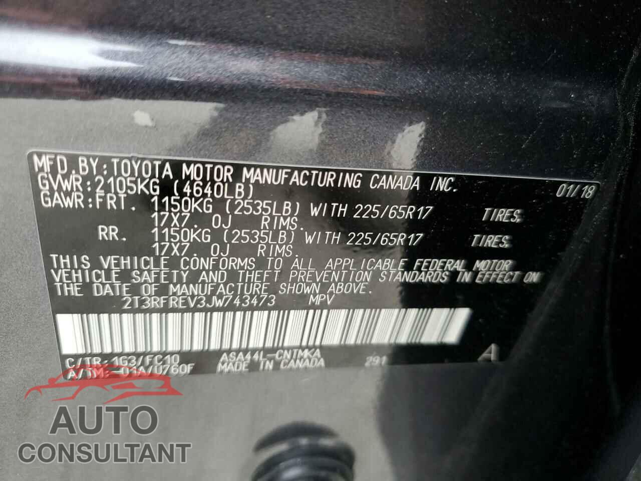 TOYOTA RAV4 2018 - 2T3RFREV3JW743473