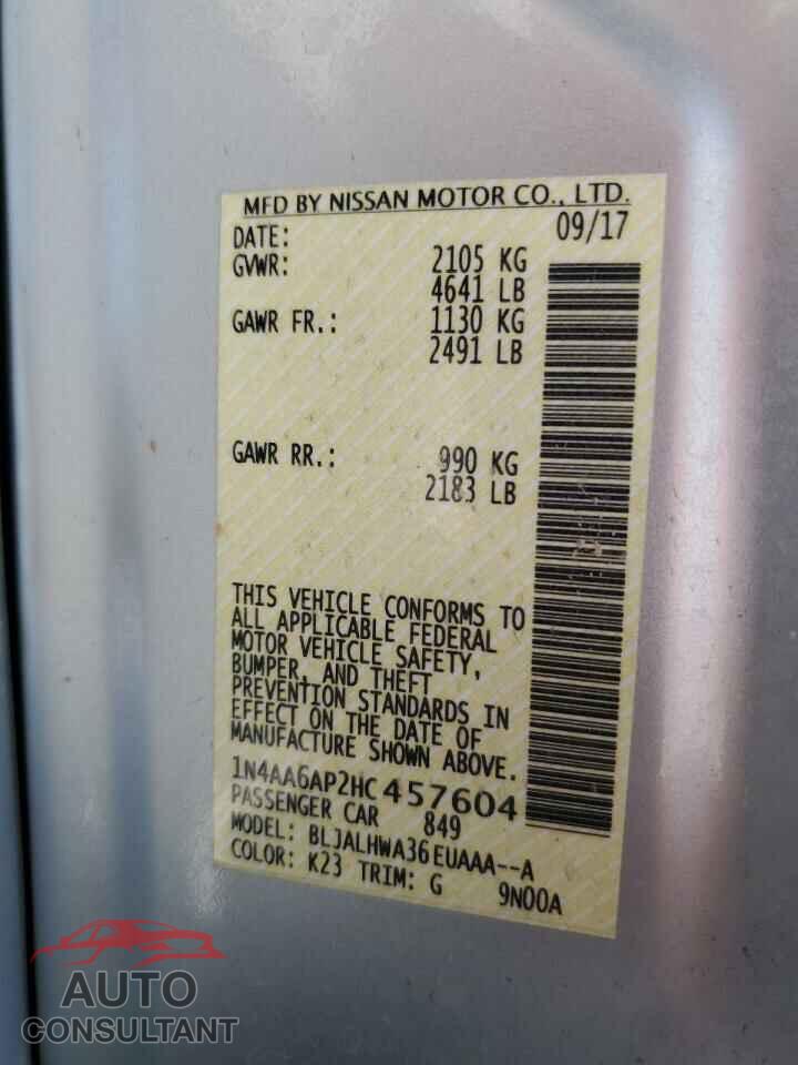 NISSAN MAXIMA 2017 - 1N4AA6AP2HC457604