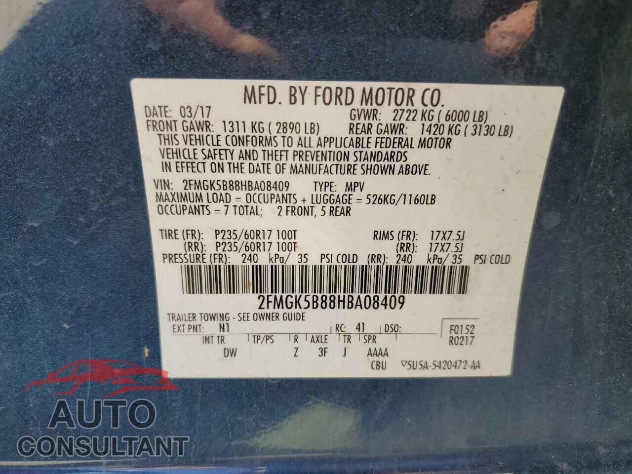 FORD FLEX 2017 - 2FMGK5B88HBA08409