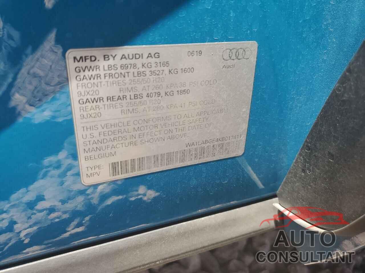 AUDI E-TRON 2019 - WA1LABGE4KB017411