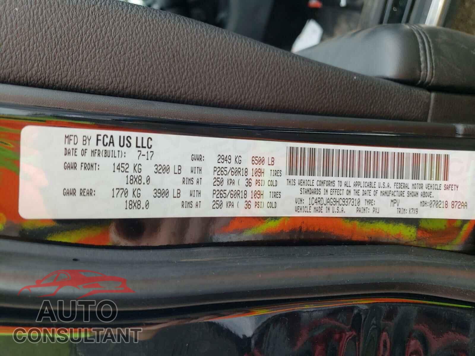 DODGE DURANGO 2017 - 1C4RDJAG9HC937310