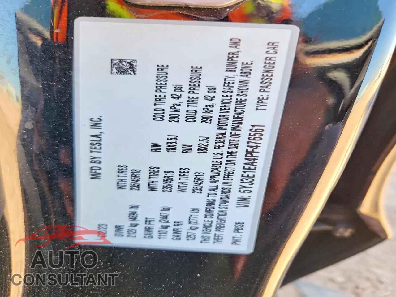 TESLA MODEL 3 2023 - 5YJ3E1EA4PF476561