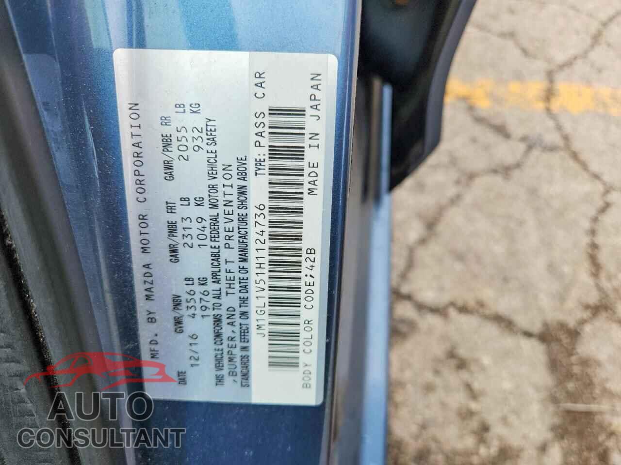 MAZDA 6 2017 - JM1GL1V51H1124736