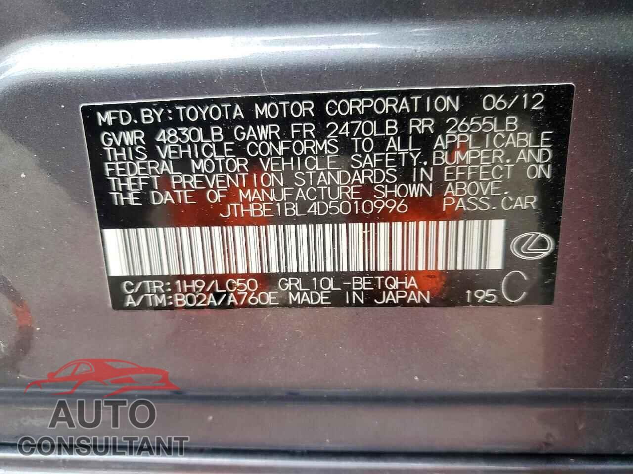 LEXUS GS350 2013 - JTHBE1BL4D5010996