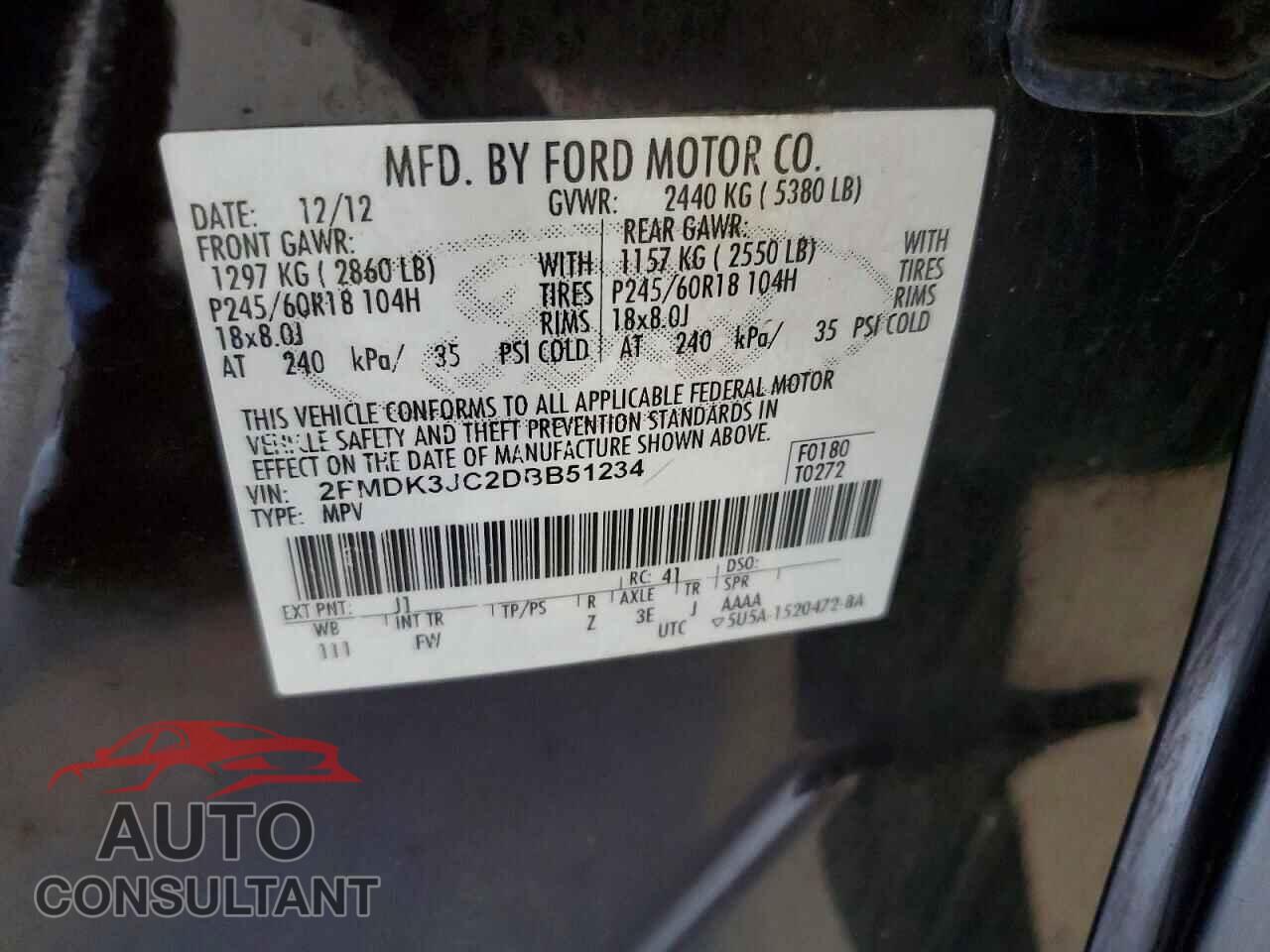 FORD EDGE 2013 - 2FMDK3JC2DBB51234