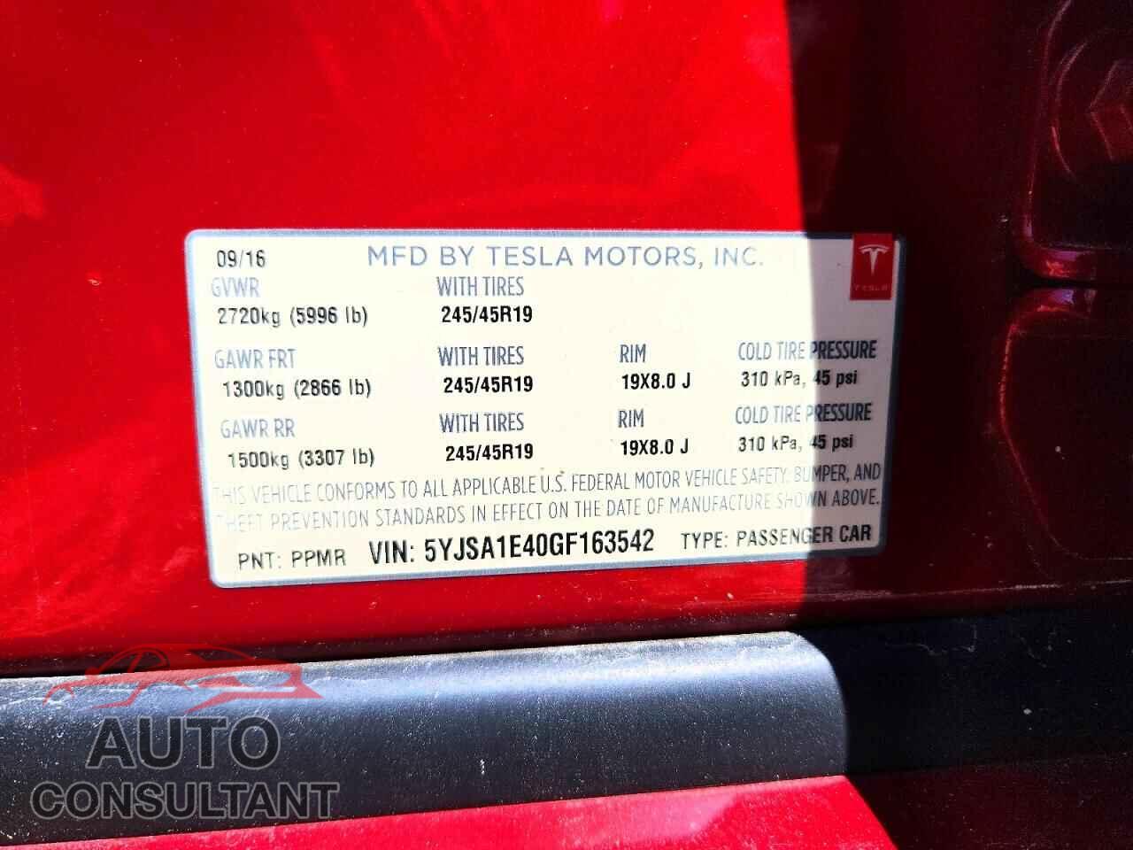 TESLA MODEL S 2016 - 5YJSA1E40GF163542