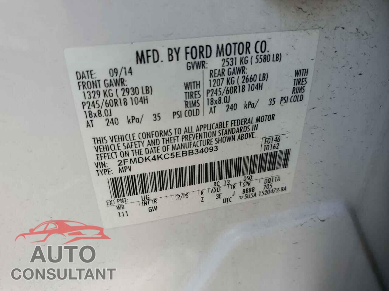 FORD EDGE 2014 - 2FMDK4KC5EBB34093