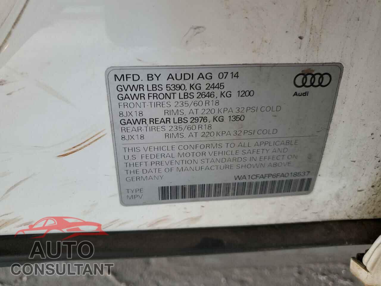 AUDI Q5 2015 - WA1CFAFP6FA018537