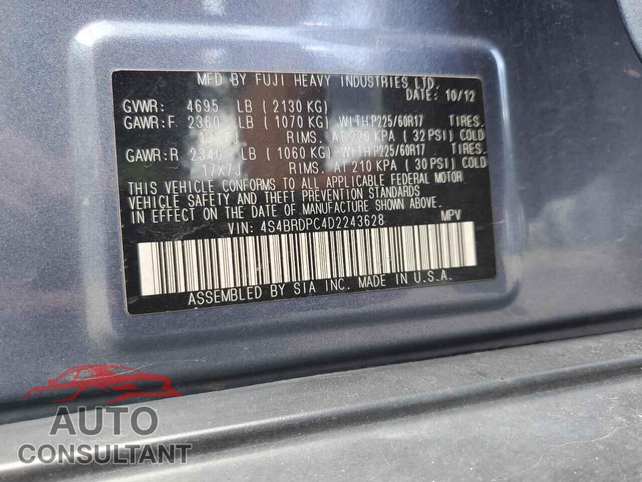 SUBARU OUTBACK 2013 - 4S4BRDPC4D2243628