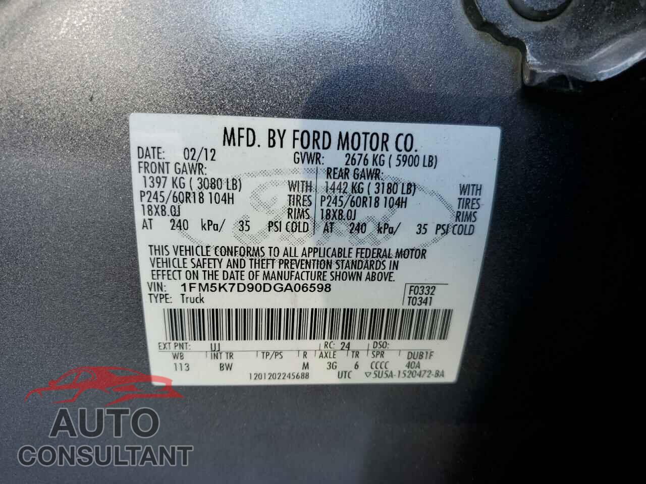 FORD EXPLORER 2013 - 1FM5K7D90DGA06598