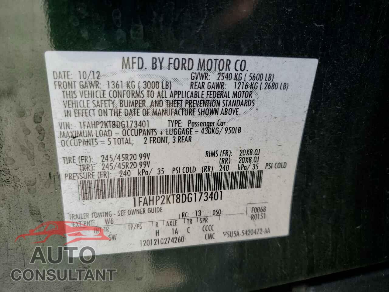 FORD TAURUS 2013 - 1FAHP2KT8DG173401