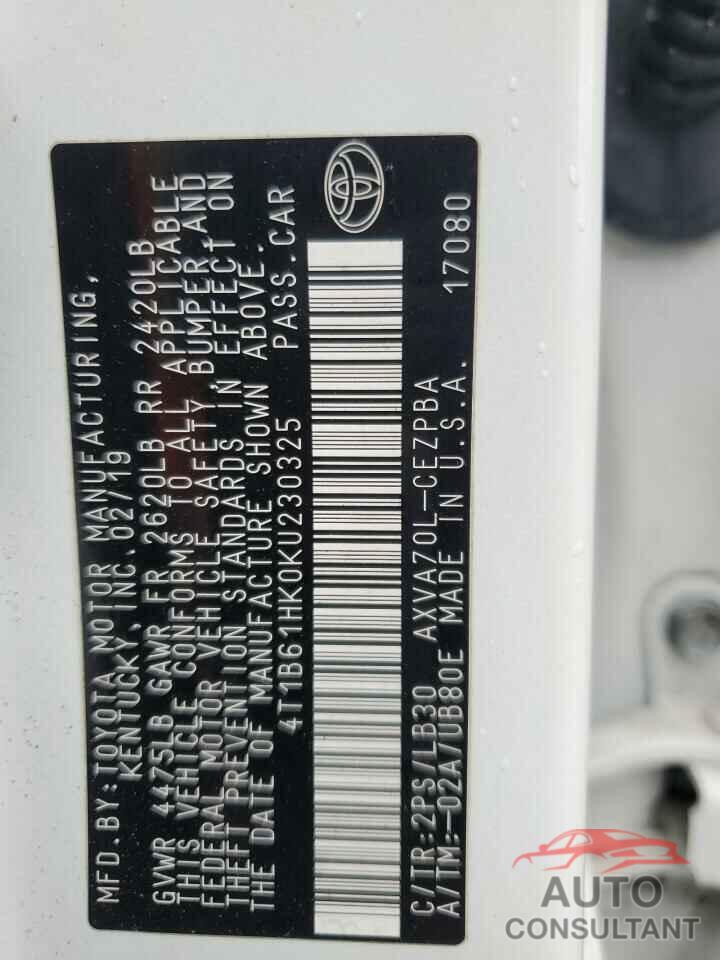 TOYOTA CAMRY 2019 - 4T1B61HK0KU230325