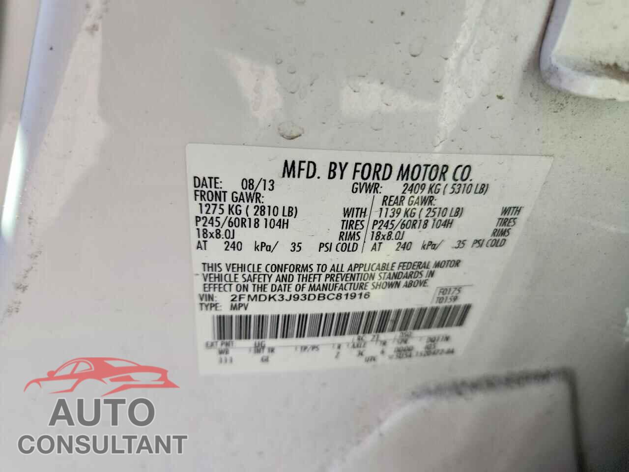 FORD EDGE 2013 - 2FMDK3J93DBC81916