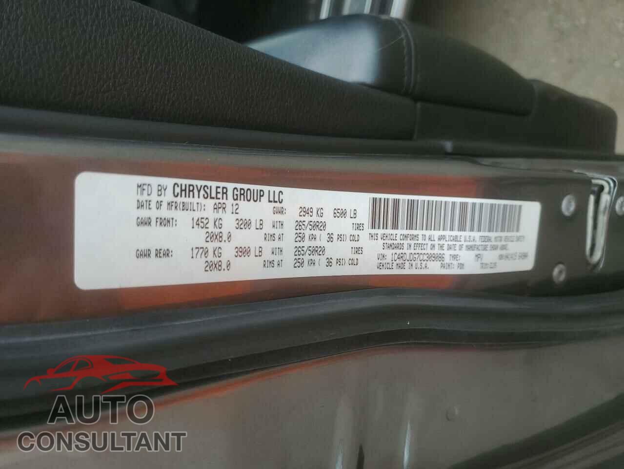 DODGE DURANGO 2012 - 1C4RDJDG7CC309086
