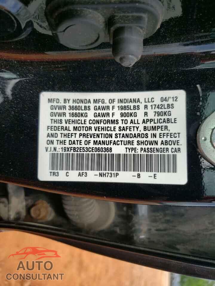 HONDA CIVIC 2012 - 19XFB2E53CE060368