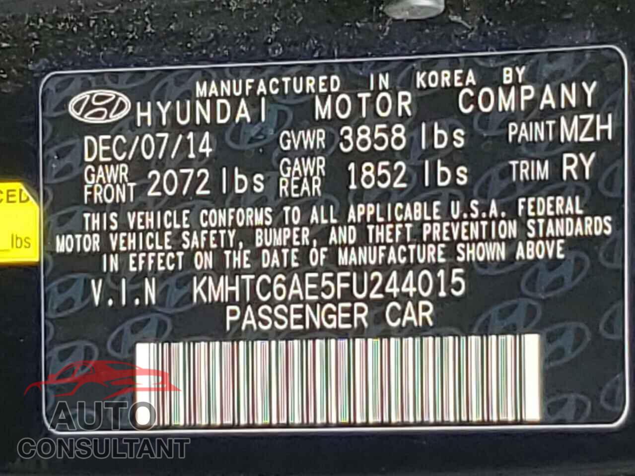HYUNDAI VELOSTER 2015 - KMHTC6AE5FU244015