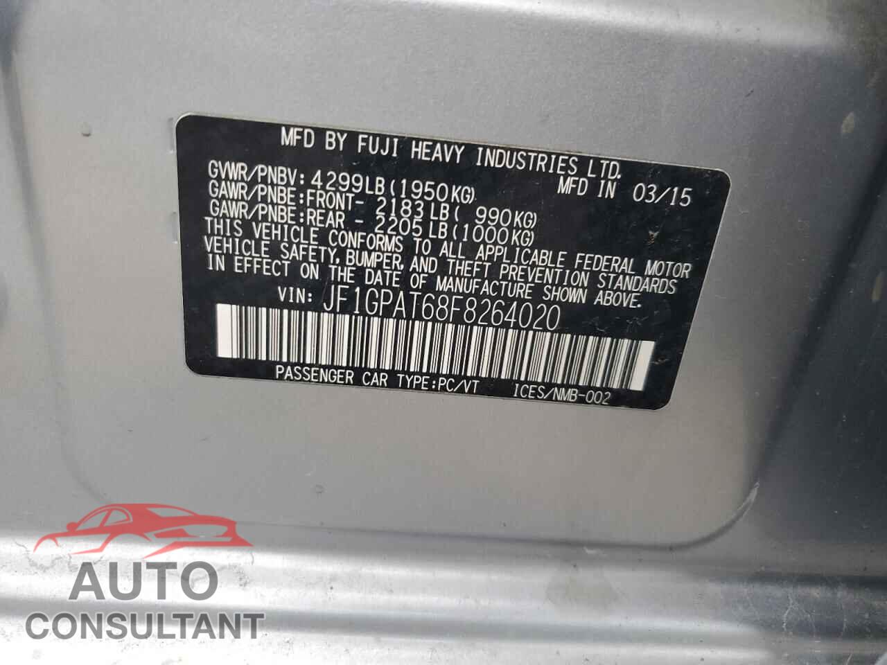 SUBARU IMPREZA 2015 - JF1GPAT68F8264020