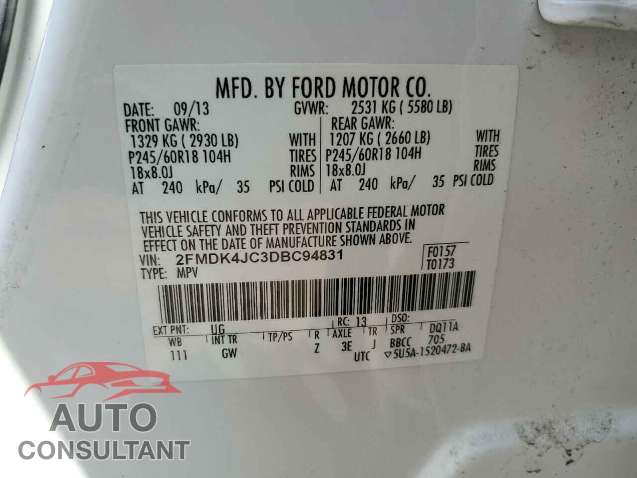 FORD EDGE 2013 - 2FMDK4JC3DBC94831