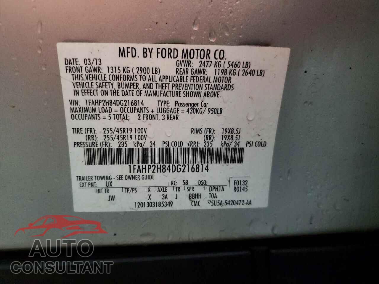 FORD TAURUS 2013 - 1FAHP2H84DG216814