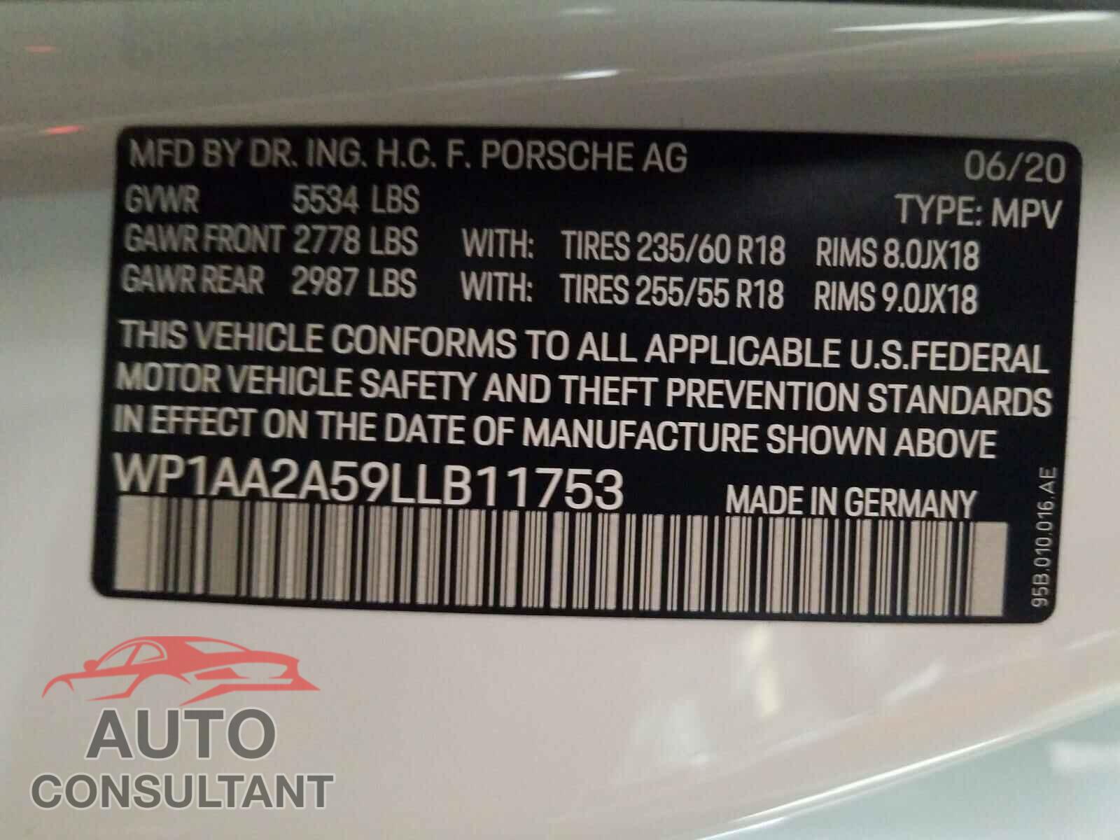 PORSCHE MACAN 2020 - WP1AA2A59LLB11753
