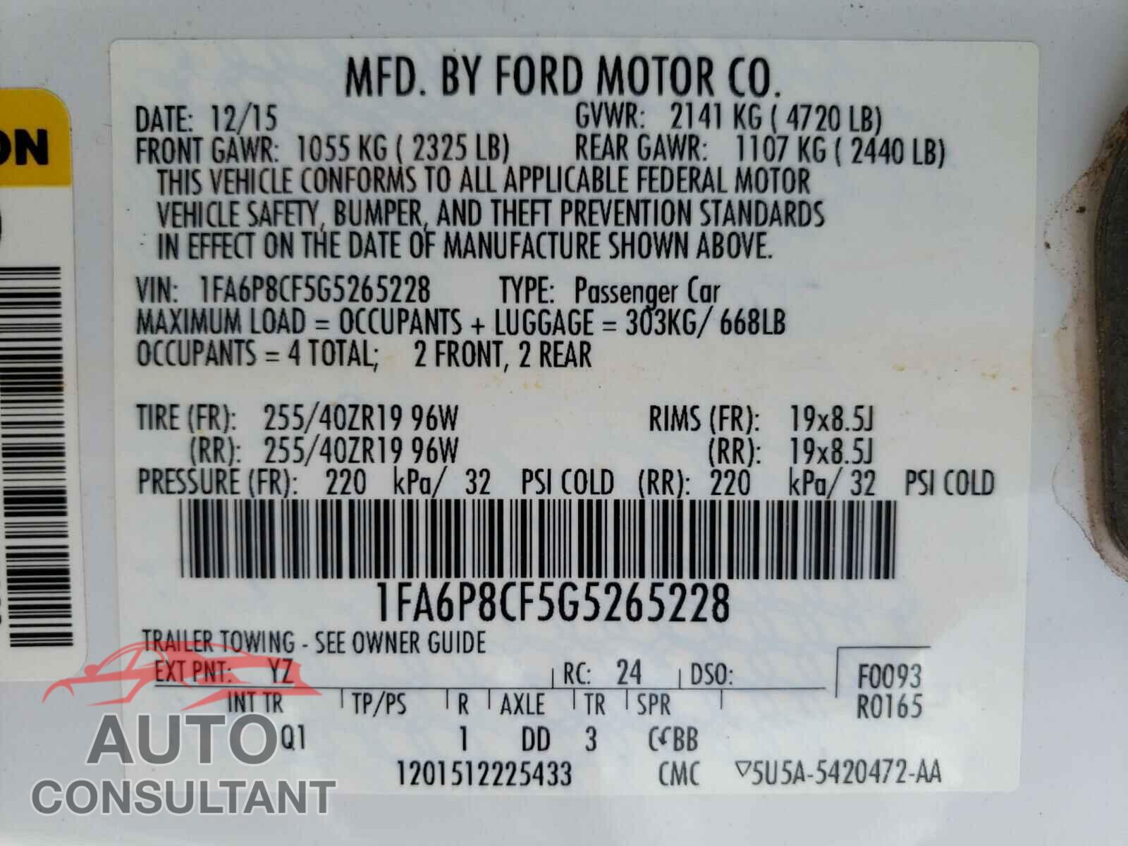 FORD MUSTANG 2016 - 1FA6P8CF5G5265228