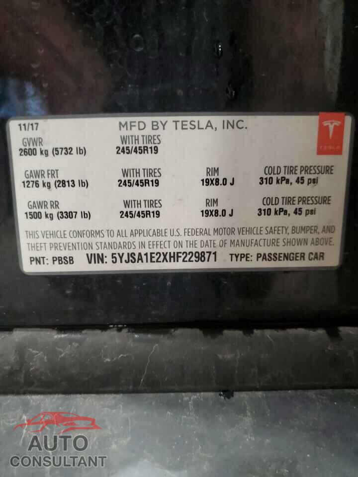 TESLA MODEL S 2017 - 5YJSA1E2XHF229871