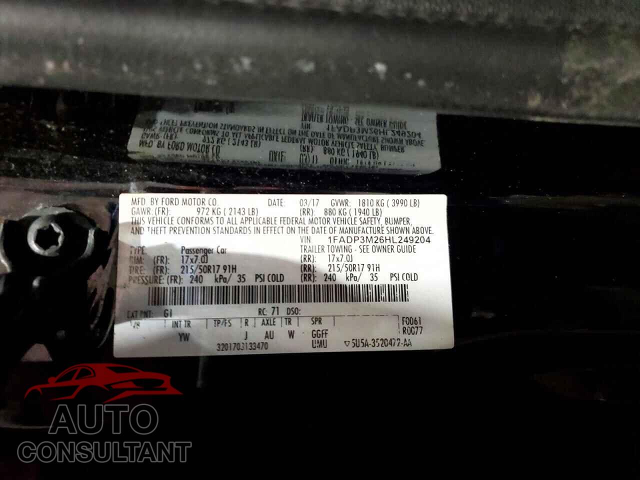 FORD FOCUS 2017 - 1FADP3M26HL249204