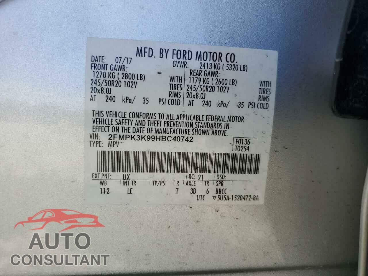 FORD EDGE 2017 - 2FMPK3K99HBC40742