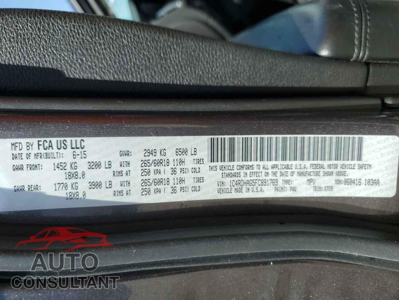 DODGE DURANGO 2015 - 1C4RDHAG5FC891769